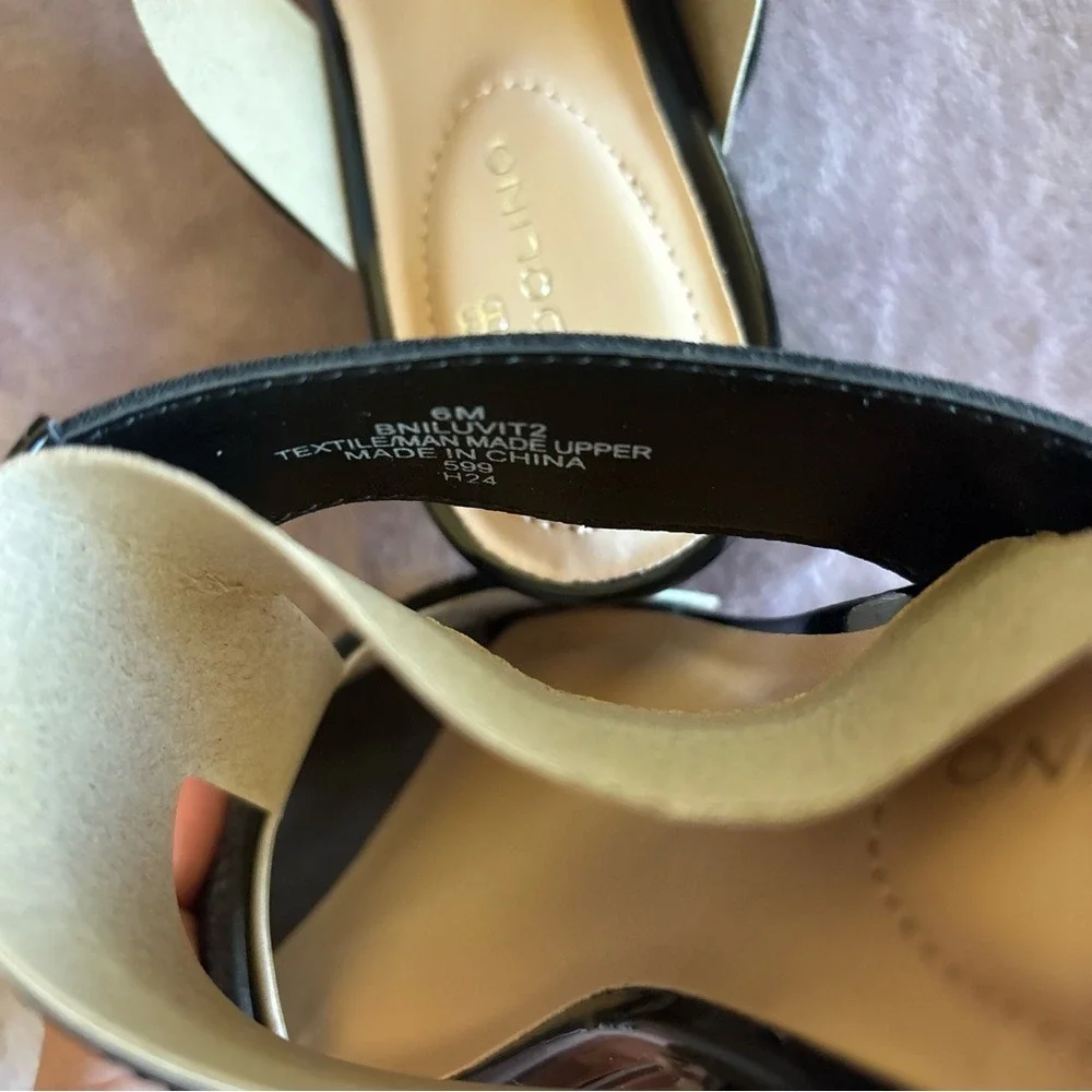 Bandolino BNILUVIT2 Black Rhinestone Wedge Sandals T-Strap Mules Womens 6M